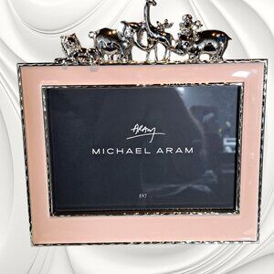 Michael Aram Frame, Pink Enamel Metal w/ Elephant Lion Zoo Animals 5x7 EUC